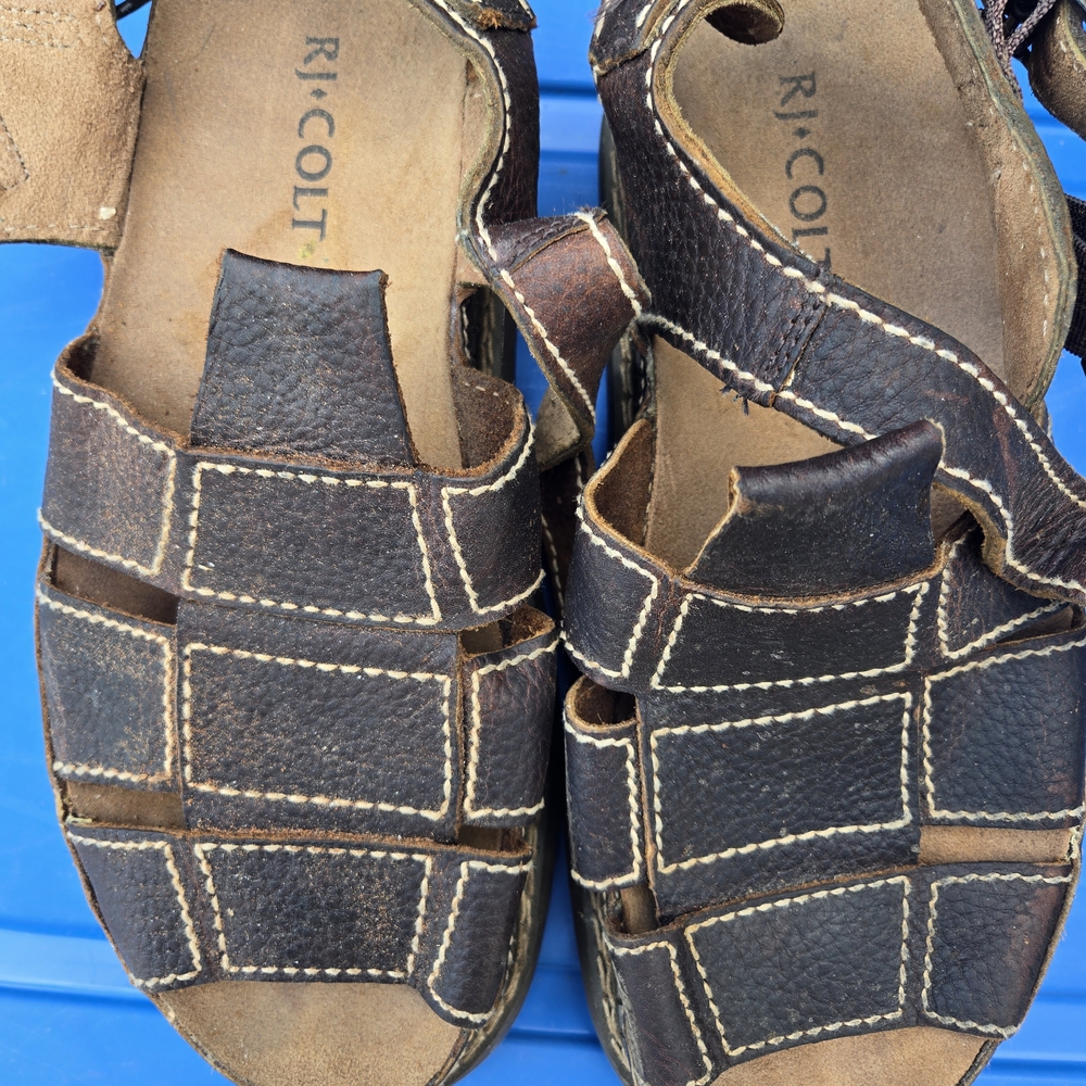 Men's Brown Leather Sandals, Chunky